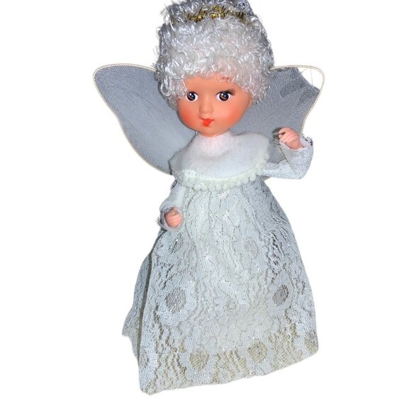 Christmas Angel Tree Topper White Hair vintage - Picture 1 of 11